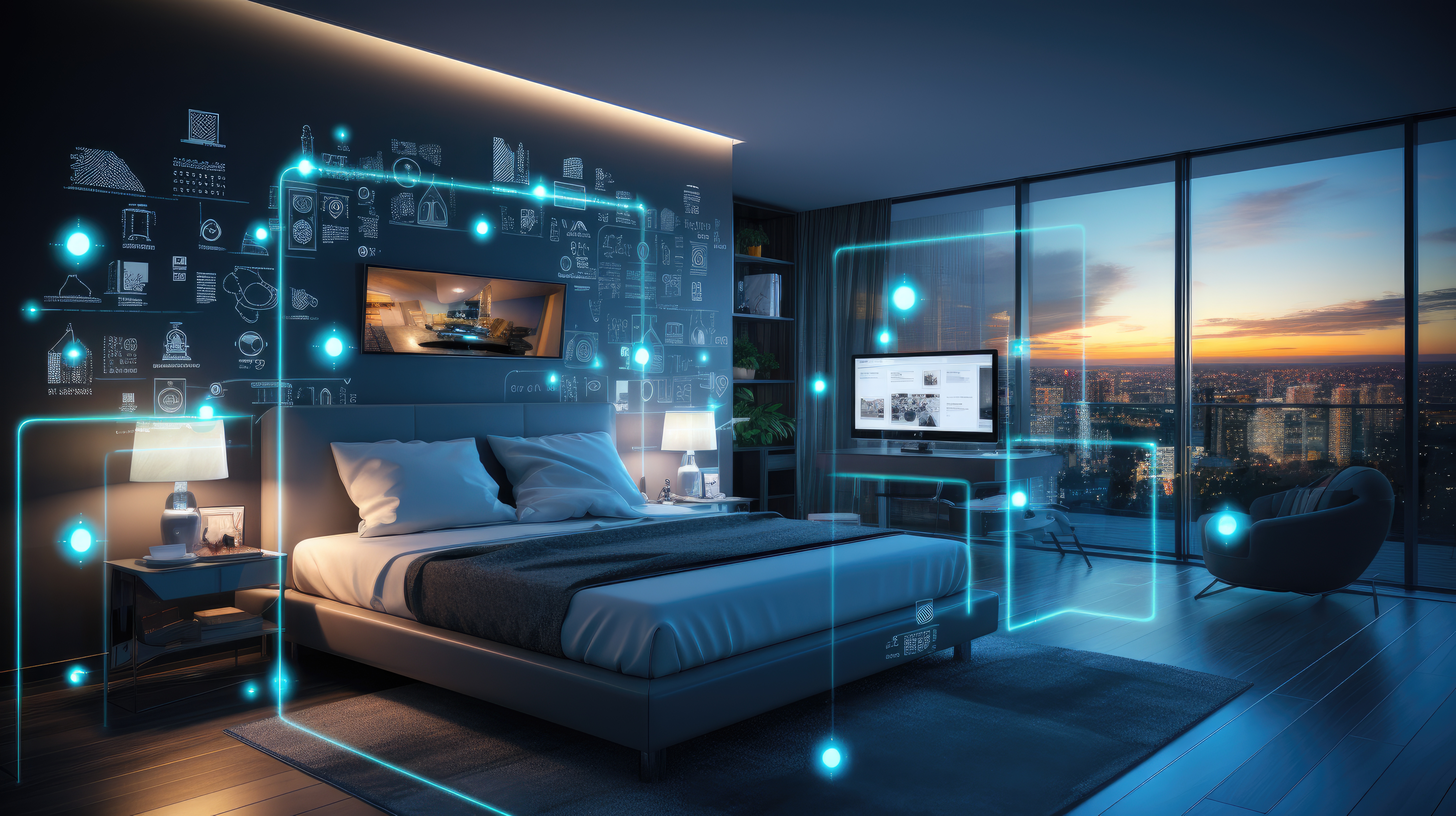 Quarto moderno com automação integrada